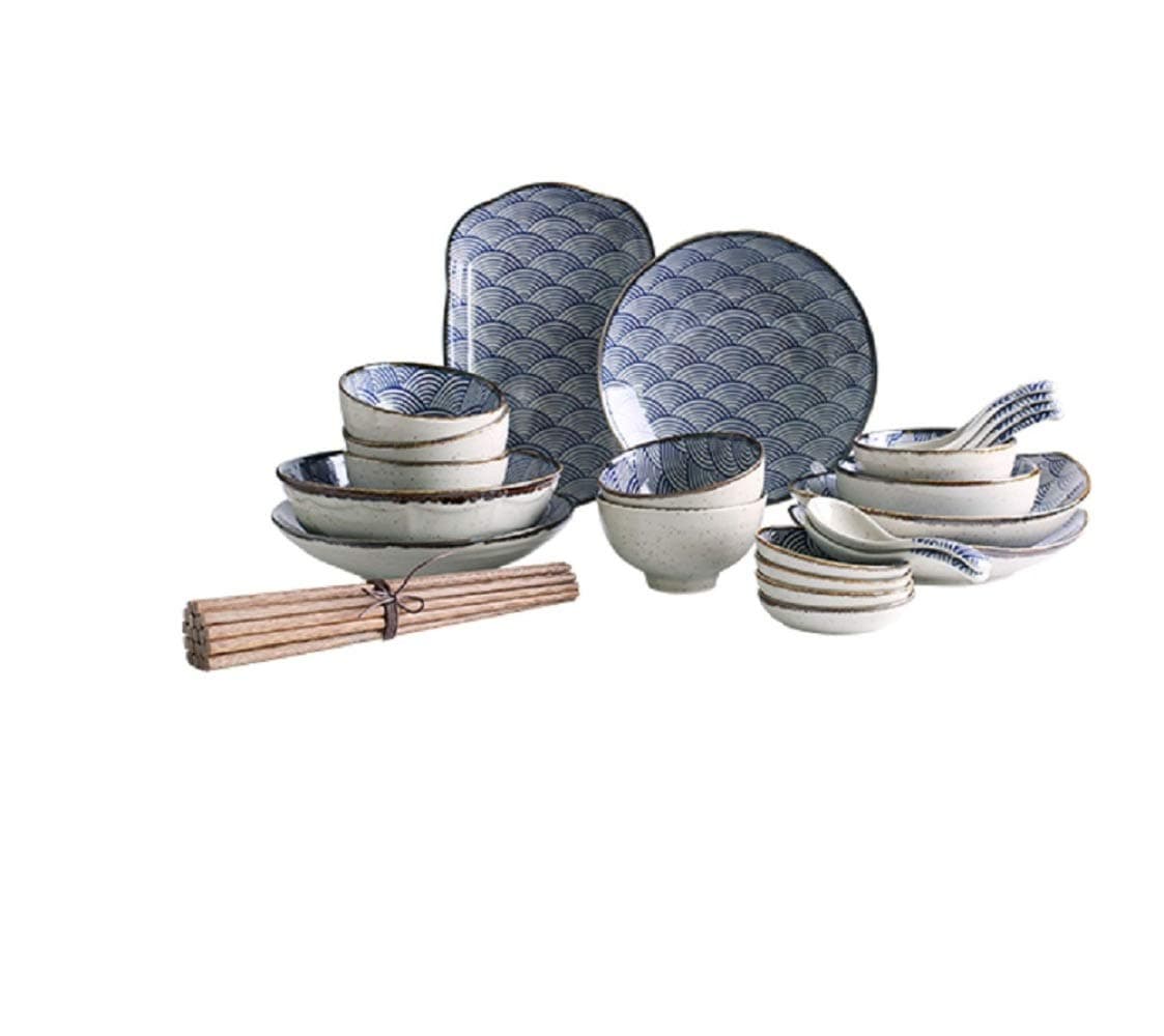 Wave pattern 23 pieces rice bowl soup bowl plate dish set, cutlery set,1,Cm