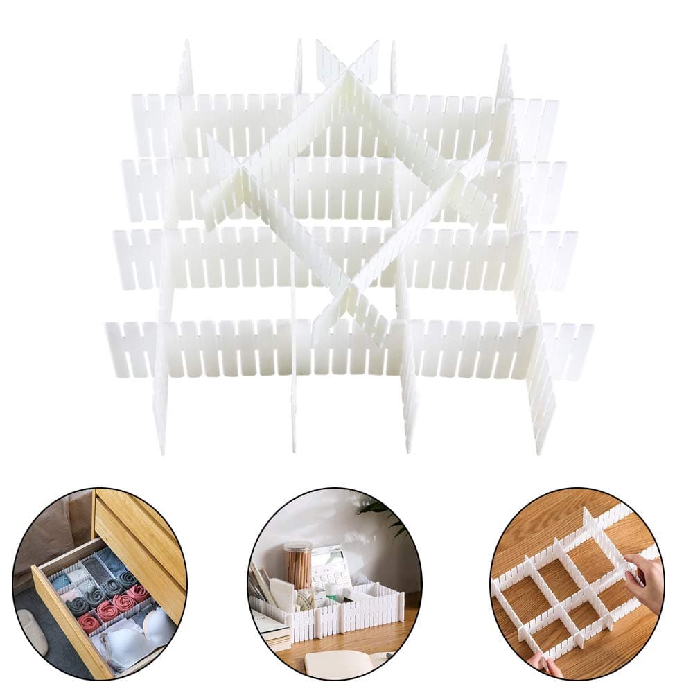 Pulluo 12 pcs Drawer Dividers Plastic Drawer Organizer Drawer Separators Adjustable Closet Separator for Home Tidy Makeup Socks Underwear Scarves Office Supplies, White, 32.1×6.9cm, 21.5×6.8cm