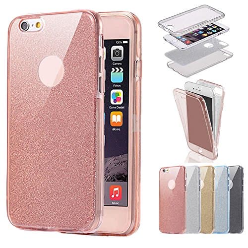 Sycode 360 Degree Full Body Glitter Case for iPhone 6,Front and Back Full Body Transparent Case Cover for iPhone 6S / 6-Rose Gold