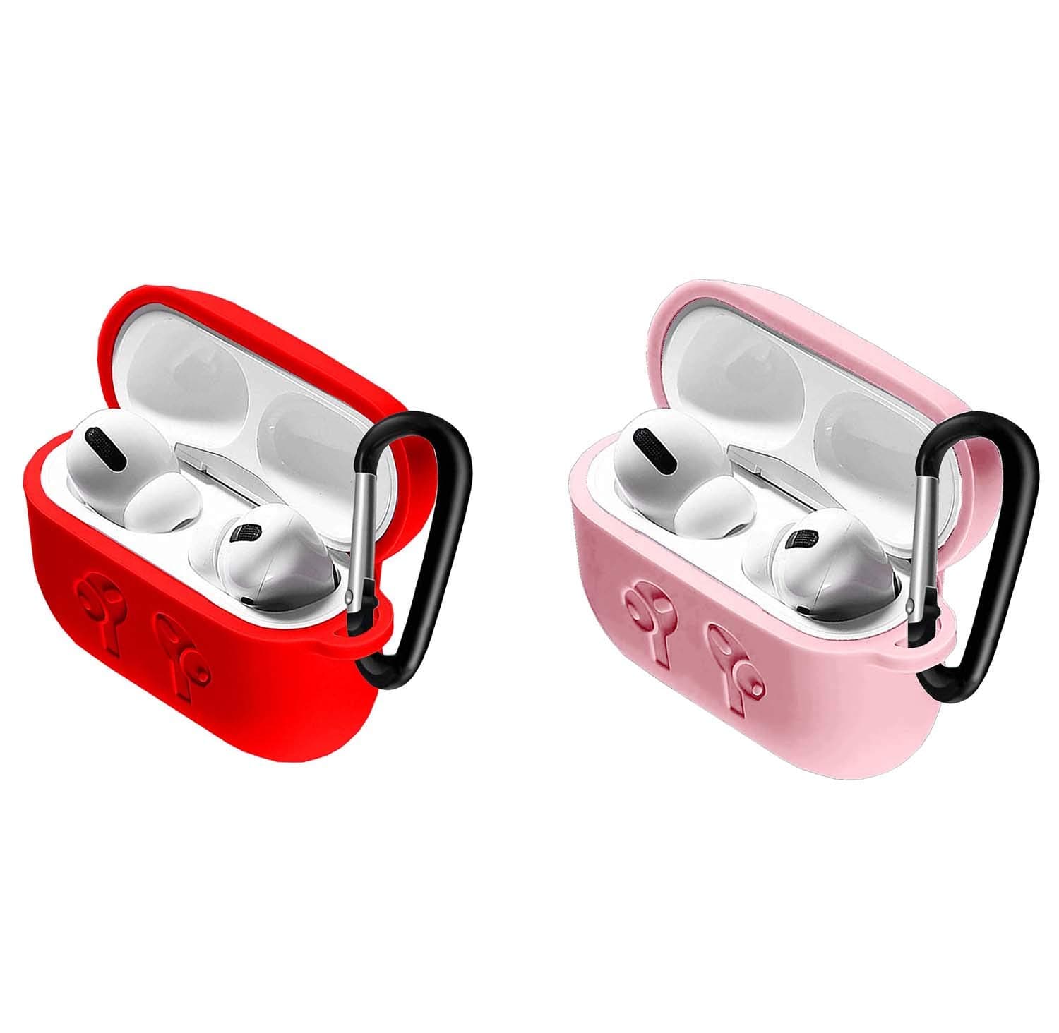 [2Pack] Case Compatible for Apple AirPods Pro Case,with Anti-Lost Carabiner.[Front LED Visible] Protective Silicone Cover and Skin Shockproof Portable & Protective Silicone -red+Pink