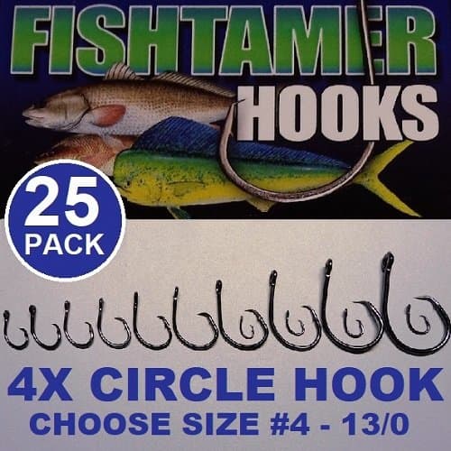 (25pk) 4x Circle Hooks Sizes #4 - 13/0 - Super Sharp FISH TAMER Pro Pack - Black Nickle Coated (4/0)