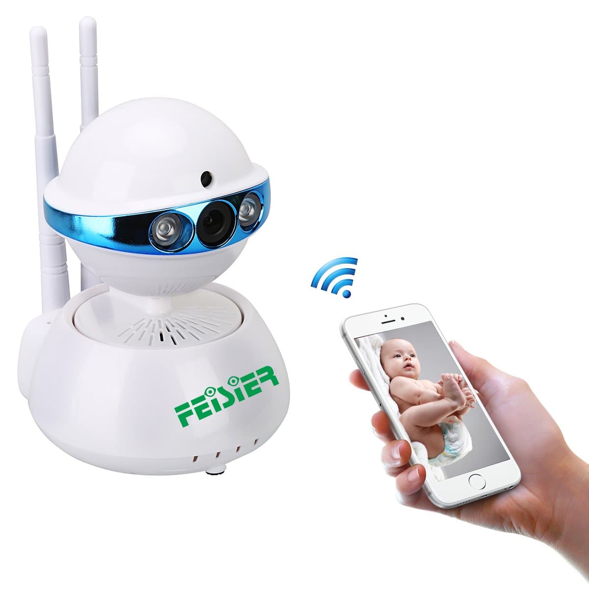 FEISIER Wireless Dome Camera 960P 1.3M IP Security Surveillance System Baby Monitor 2 Way Audio SD Card Slot Day/Night Vision for Android/iOS/iPhone/iPad/Tablet (Planet)