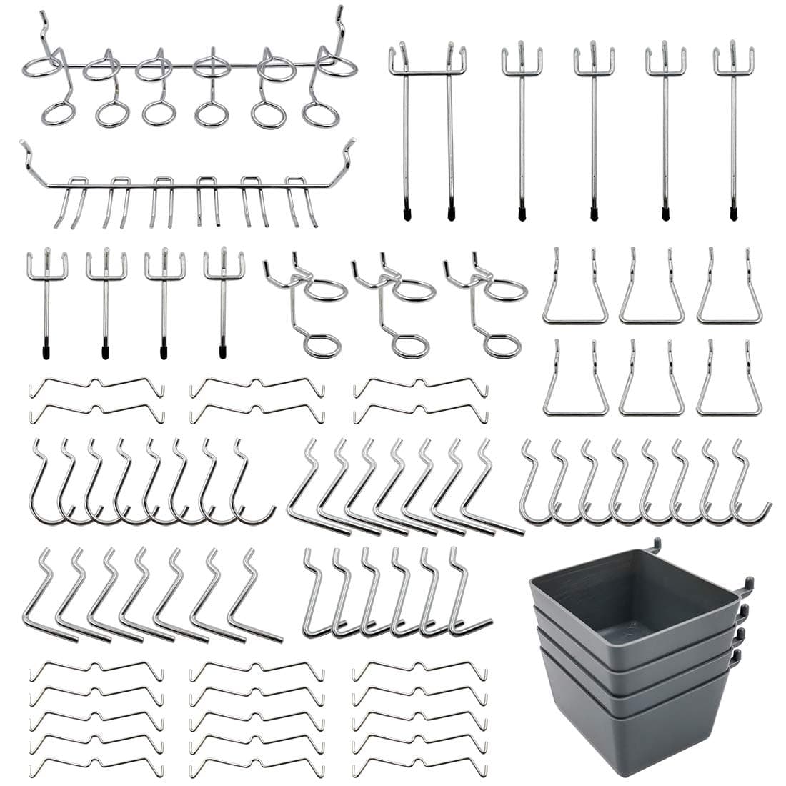 Pegboard Hooks Assortment with Pegboard Bins, Peg Locks, for Organizing Tools, 80 Piece