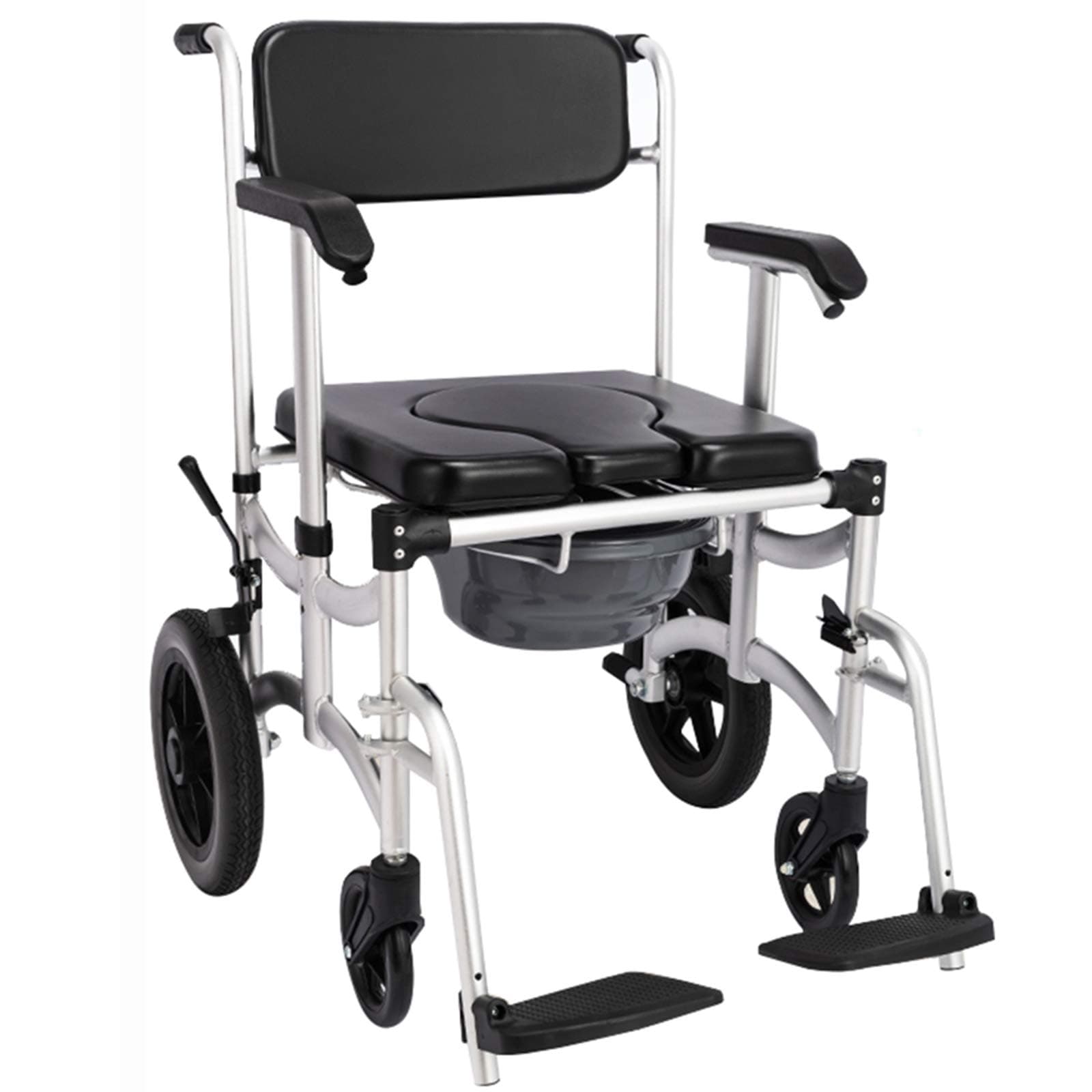 Over The Toilet Wheeled Commode,Rolling Shower Commode Chair with Locking Wheels and Removable Footrests,Load -200kg (440 Lbs)