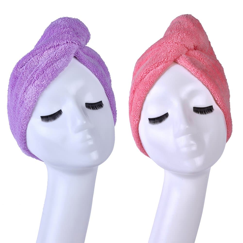 Microfiber Quick Drying Hair Towel Wrap - Super Absorbent Drastically Reduce Hair Drying Time(2-Pack Rose &Purple)