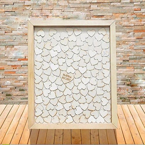 Personalised Wedding Guest Book Rustic Drop Top Box Wedding Alternative Signature GuestBook 40x50 CM with 150 Pcs Wooden Hearts