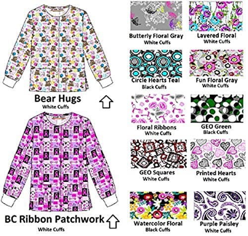 Scrub Jacket Printed warm up with snap Long Sleeve Sizes S-XL Medical Nursing NWT