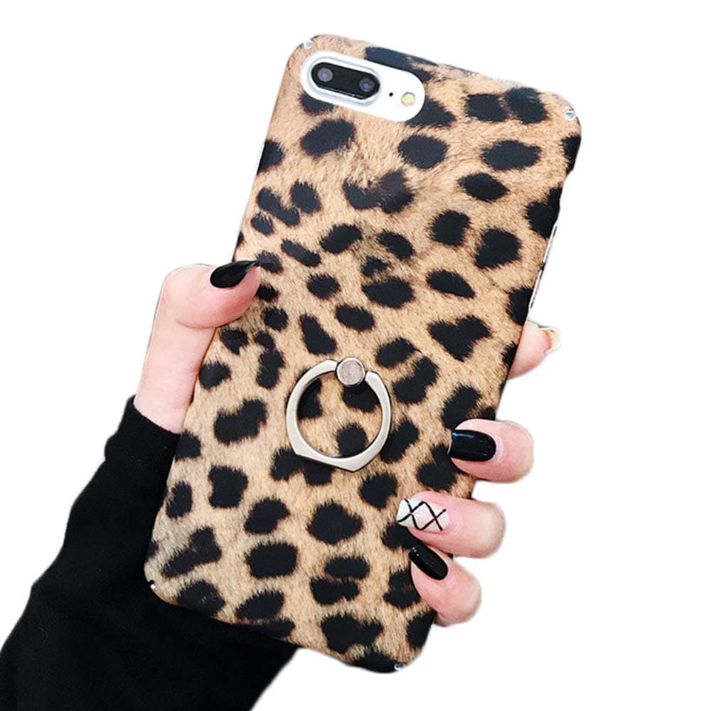 Jesiya for iPhone 8 Plus/iPhone 7 Plus Case Kickstand Fashion Luxury Cheetah Leopard Print Pattern Case Ultra-Thin with Ring Holder Stand Hard PC Protective Cover for iPhone 8 Plus/iPhone 7 Plus