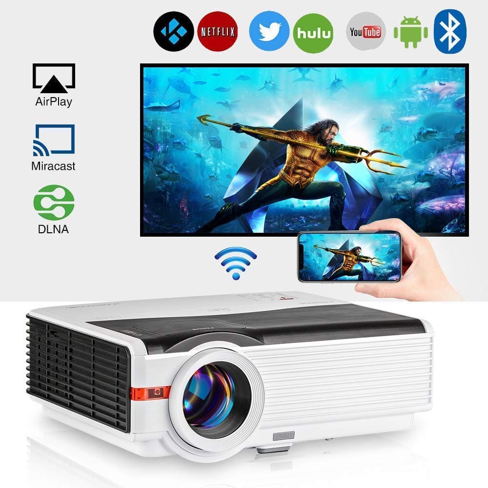 Bluetooth Wireless Projector WiFi HD 5000 Lumens Support 1080P Smart Android Video Projector LCD LED Home Theater Outdoor Movie Gaming HDMI USB Audio VGA AV for Smartphone TV DVD Game Consoles Laptops