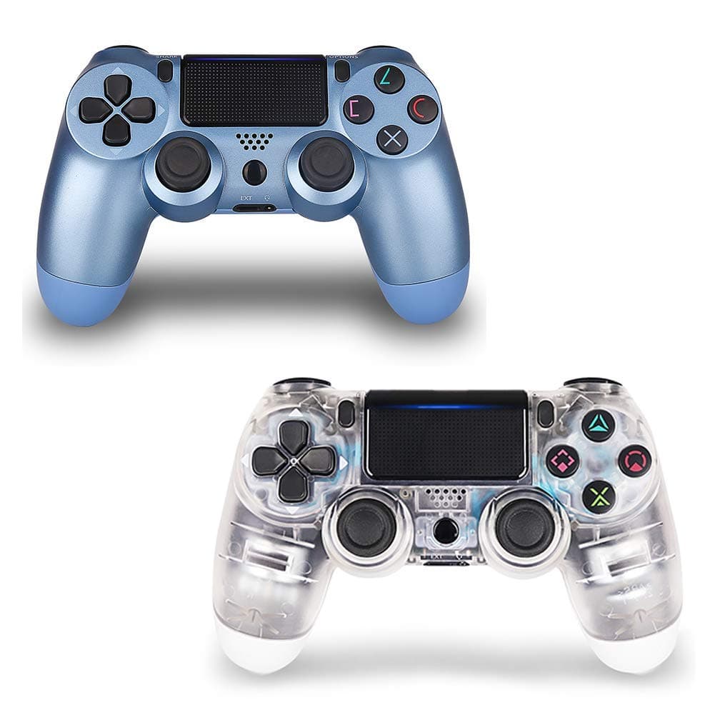 Wireless Controller for PS4, Joystick for Sony Playstation 4 with Charging Cable and Double Shock,Built in Speaker, Transparent and Titanium Blue, New Model