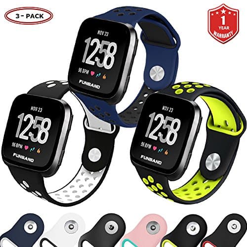 FunBand for Fitbit Versa Strap Bands, Easy Adjust Breathable with Ventilation Holes Soft Silicone Sport Replacement Accessory Bracelet Bands (S or L Size) for Fitbit Versa Fitness Activity Wristband