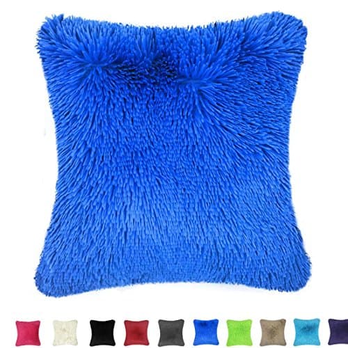 Throw it Super Fluffy Soft Cozy Silky Hand Feeling Plush Fuzzy Faux Fur Square Throw Pillow Case Shaggy Cover 18"x18",Royal Blue