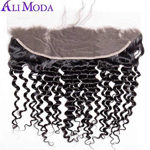 Ali Moda 13X4 Deep Wave Ear To Ear Bleached Knots Malaysian Lace Frontal with Baby Hair Human Hair Natural Color 16 inch