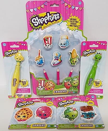 Shopkins 5 Piece Eraser and Pen Bundle