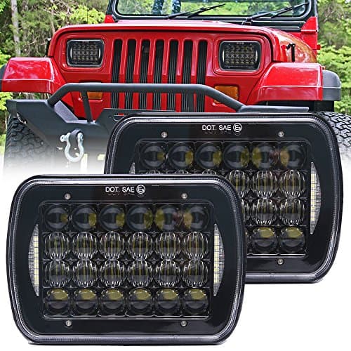 5x7 7x6 Inch 85W LED Rectangular LED Headlight Projector Headlamp Replacement H6054 H5054 H6054LL 69822 6052 6053 for Jeep Wrangler YJ Cherokee XJ Truck 4X4 Offroad (Black Pair)