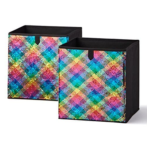 RAINBOW Reversible Sequin Collapsible Storage Cube Bins (10.5 x 10.5), 2 Pack