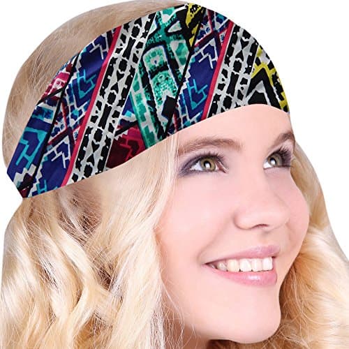FUN &amp; FUNKY Work Out Headbands! SUPER FUN! Aztec Multi Print - Choose From Over 30 Best No Slip Printed Headbands Stretchy One Size Fits Most Made in USA by Mom &amp; Daughter:)