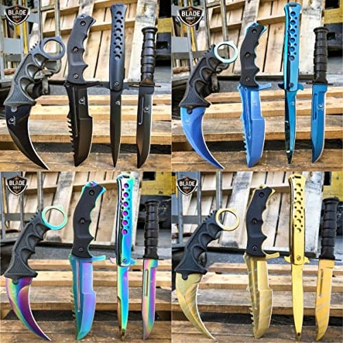 BananaBus 4PC CSGO Tactical Fixed Blade Knife Set - Karambit, Dagger, Huntsman, Pocket EDC