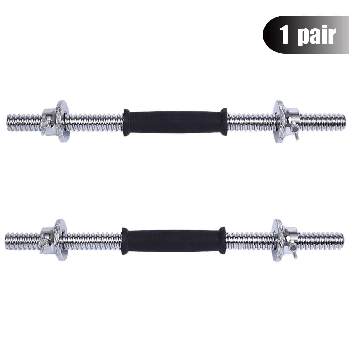 ZHH 1 Pair 1 Inch Standard Diameter Adjustable Threaded Dumbbell Handles with Double Safety nut (Rubber Grip, 18＂)