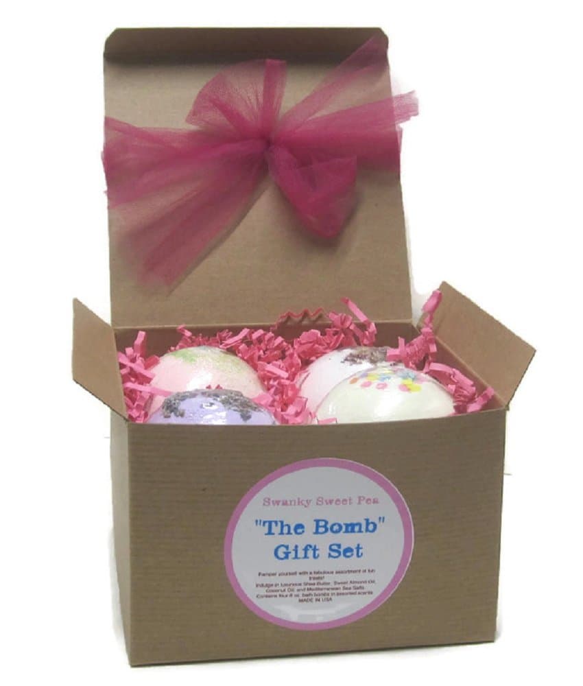 Extra Large Bath Bomb 4-Pack Gift Set (Shea Butter, Sweet Almond Oil, Sea Salts and Essential Oils) - Contain Four 8 oz Bombs from Our Best Sellers List