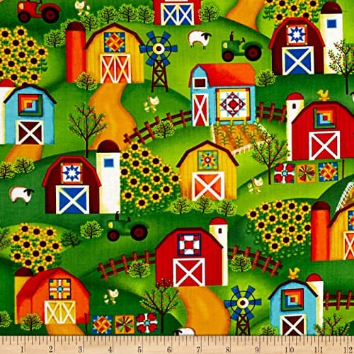 Barnyard Quilts All Over Barns Multi Fabric