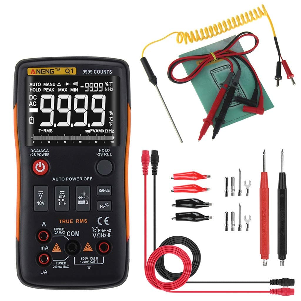 Numkuda Multi Testers Q1 True-RMS Digital Multimeter Button 9999 Counts Analog Bar Graph AC/DC Tester
