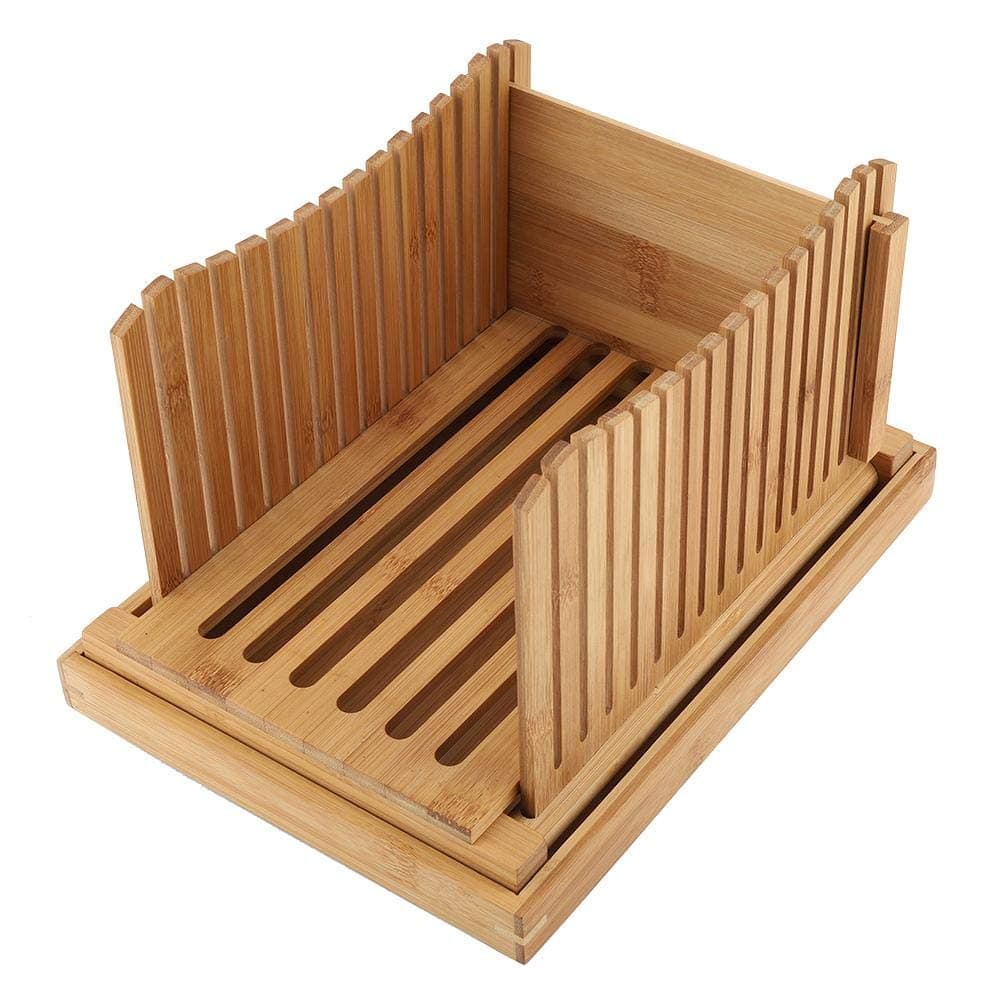 Bread Slicer Guide - Foldable Bamboo Bread Slicer Guide with Crumb Catching Tray