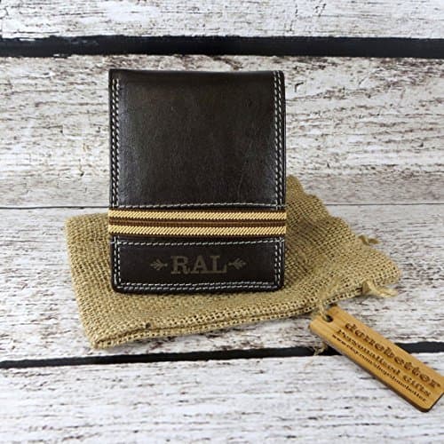 Personalized Brown Bi-Fold Mens Wallet Custom Monogrammed with Strap (899)