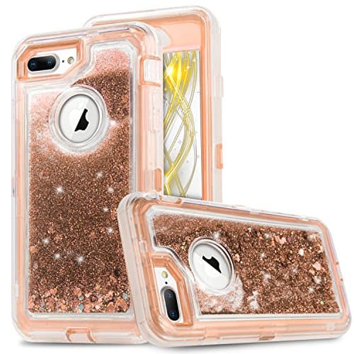 iPhone 8 Plus Case,iPhone 7 Plus Case, [VCOSI] Heavy Duty Protective Case 3D Glitter Sparkle Quicksand Liquid Clear Cover Shockproof Bumper Anti-Drop for iPhone 7 Plus/8 Plus (Gold)