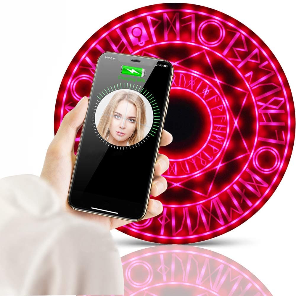9.8in/25cm Magic Array Wireless Charger Pad Pink Blue Black 10W 7.5w Qi- Enabled Devices Charging Pad for iPhone 11/11Pro/XR/X/XS/8/8Plus Samsung S8/S9/Note10/S10/S10 Plus (Pink)