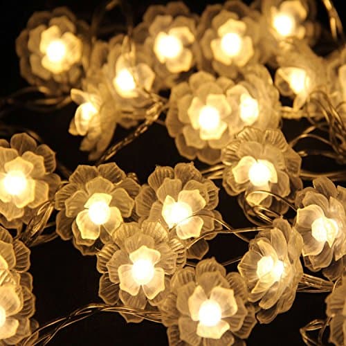 Warm White Rose Flower LED Lights, ESPOUS Camellia String Light Battery Operated, Fairy String Lights Perfect For Christmas, Party, Wedding Decoration (5M 40 LED Warm White)