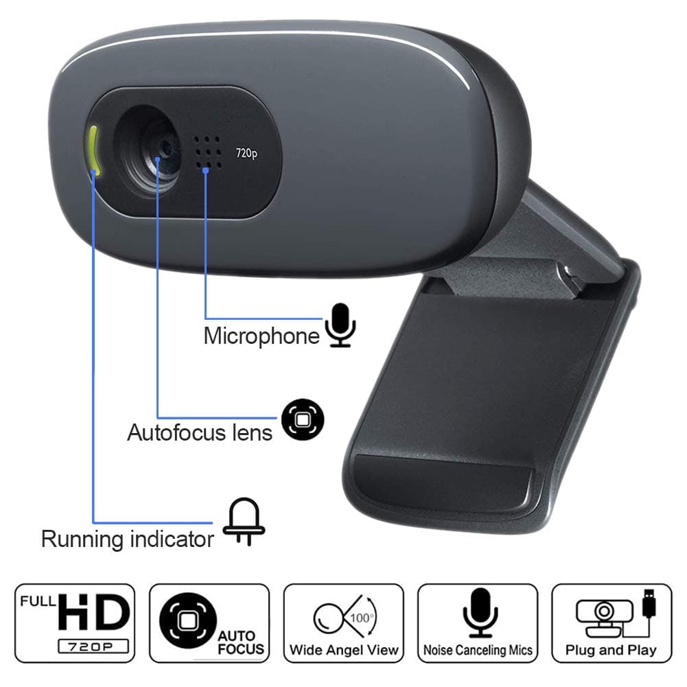 Webcam with Microphone Desktop or Laptop Webcam, HD 720p Widescreen for Video Calling and Recording,with 1.5m USB Cable