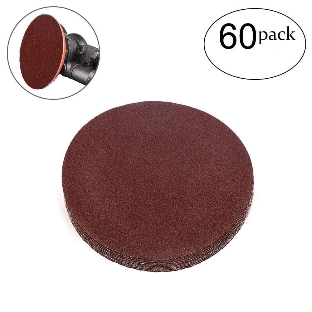 HIFROM5 Inch Sanding Discs NO-Hole Hook and Loop 80 Grit Sandpaper Aluminum Oxide Random Orbital Sander Pads (60-Pack)