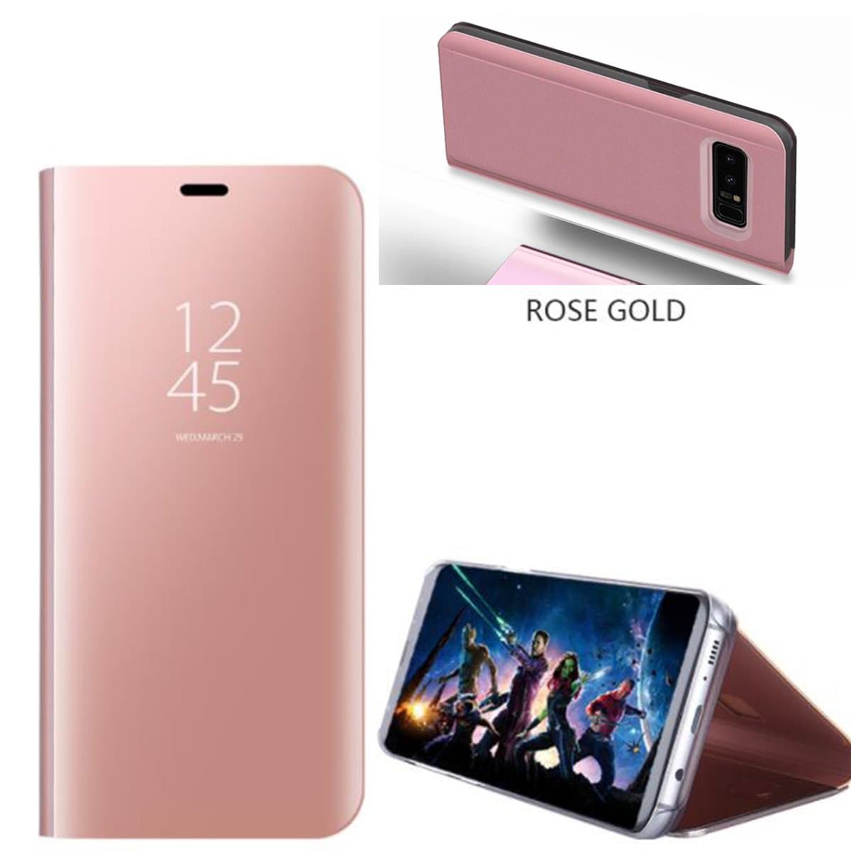 Galaxy S9 Plus Case,Translucent View Window Front Smart Sleep/Wake Up Function Case Mirror Flip Leather Stand Holder Case Full Body Protective (Rose Gold, for Samsung Galaxy S9 Plus)
