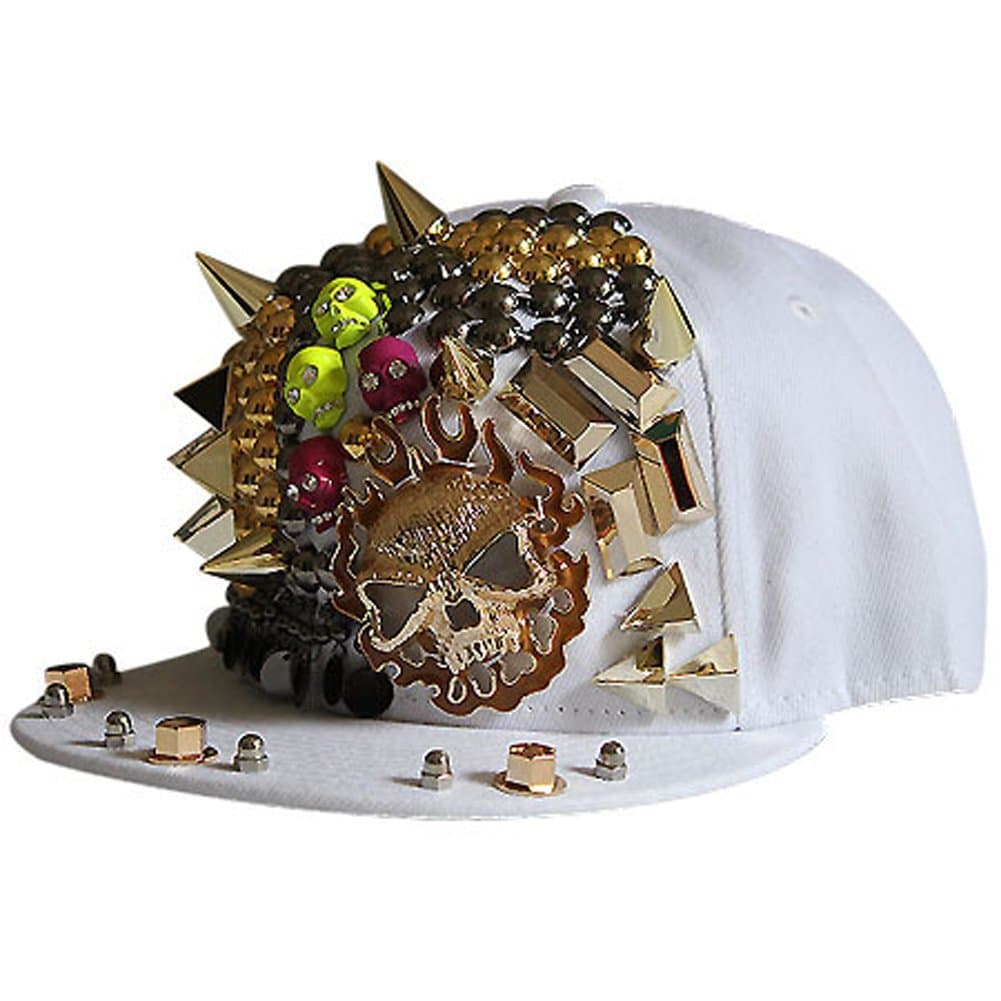 Black Hedgehog Stripe Rivet Stud Spike Spiky Fire Skull Snapback Cap