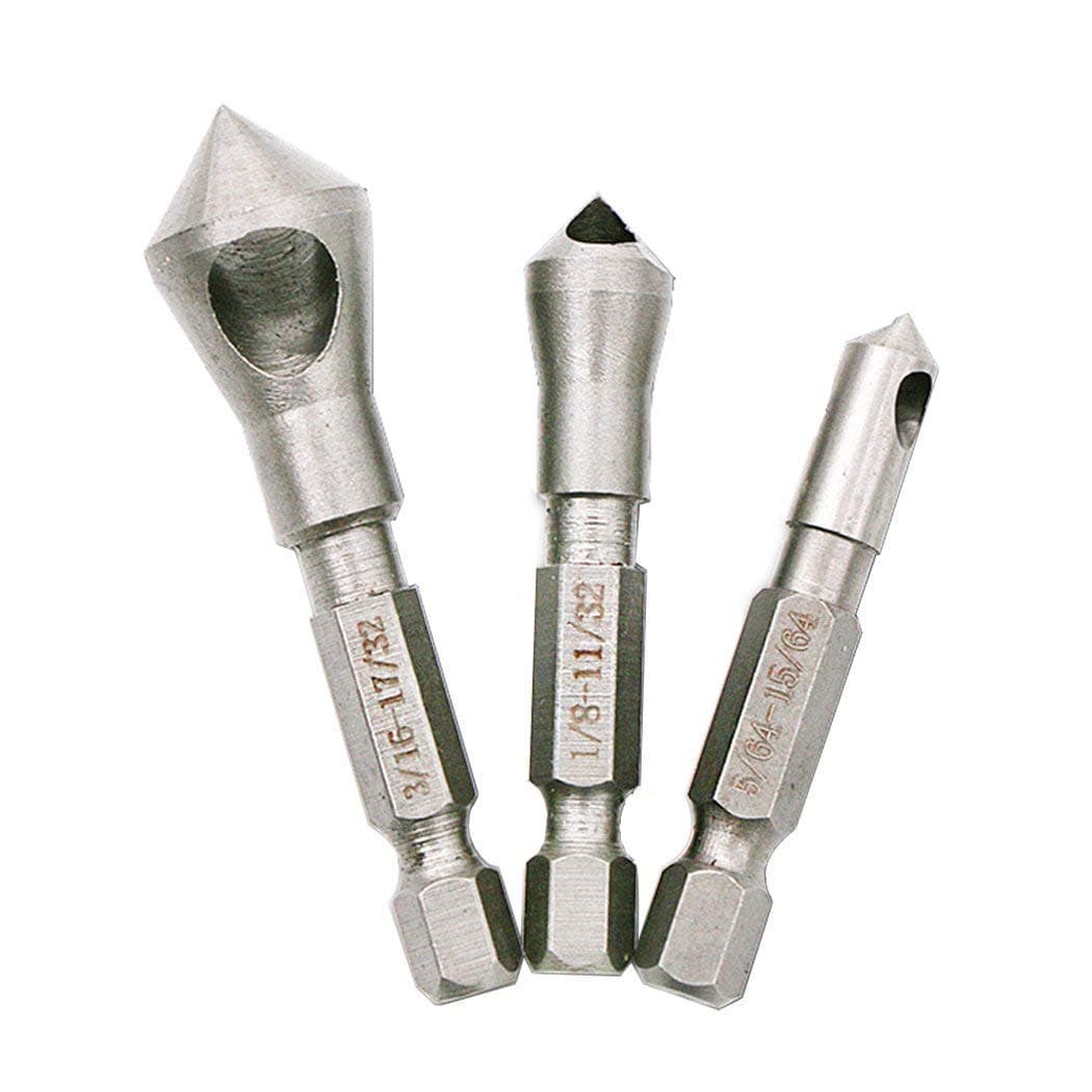 Gasea 3pcs Countersink Deburring Drill Bit Set, 90 Degree Chamfering Woodworking Hole Countersinker Bit Tool