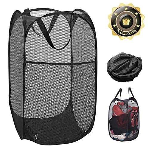 Pop-up Laundry Hamper Laundry Basket Bag with Side Pocket Mesh Clothes Handles Home Organize and Storage Sorter (Black)
