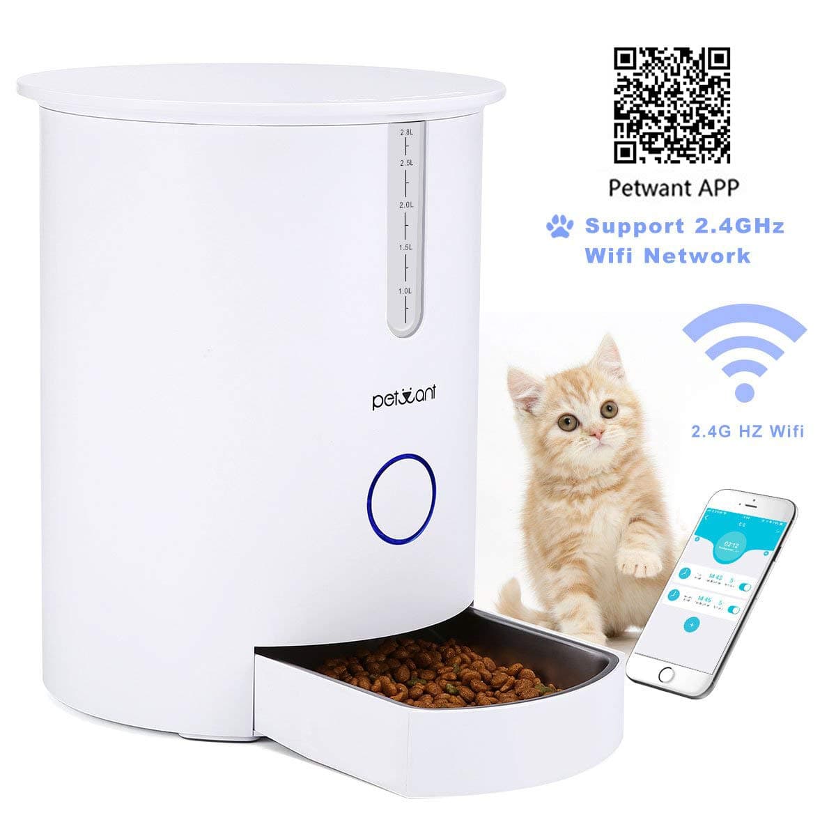 FOCUSPET Automatic Cat Feeder - Food Dispenser Timer Programmable up to 6 Meals a Day for Dogs&Cats,Wi-Fi Control Feeder, Voice Recording App Compatible with Android iOS