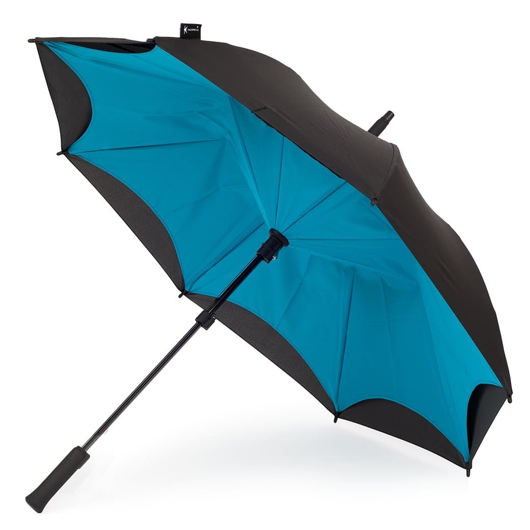 Reverse Opening/Inside Out Umbrella - Turquoise/Black (Straight)