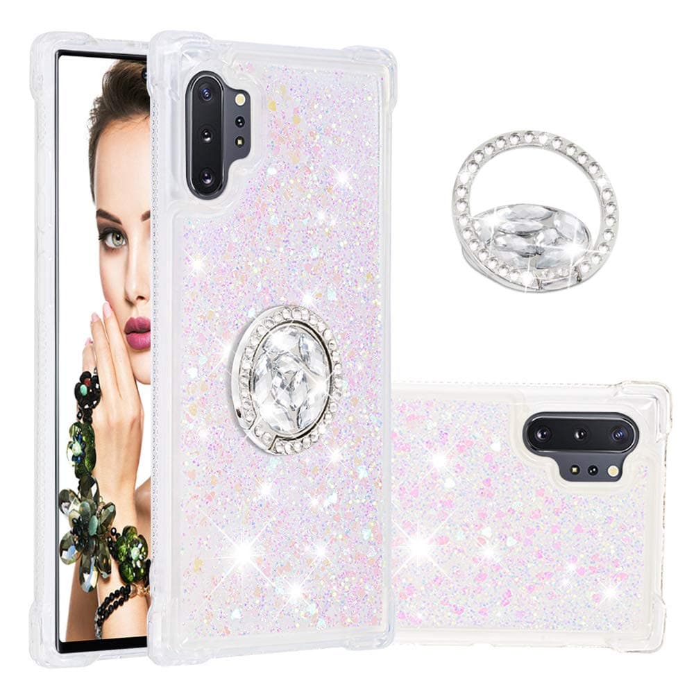 Galaxy Note 10 Plus Case, DOOGE Luxury Diamond Glitter Bling Crystal Case for Women Girls Full-Body Protective Bumper Case with Built-in Finger Ring Kickstand Holder for Galaxy Note 10 Plus 6.8inch