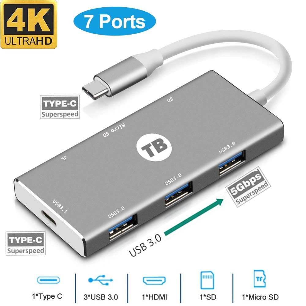 USB c Hub, Type c Hub with Multi-port Adapter Included USB 3.0, Thunderbolt 3, 4K HDMI Port for MacBook Pro Only (7-in-1)