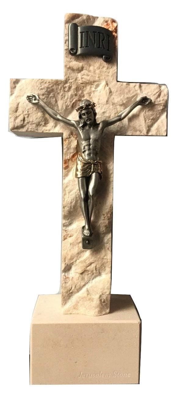 Jerusalem Stone 9 Inch Standing Crucifix