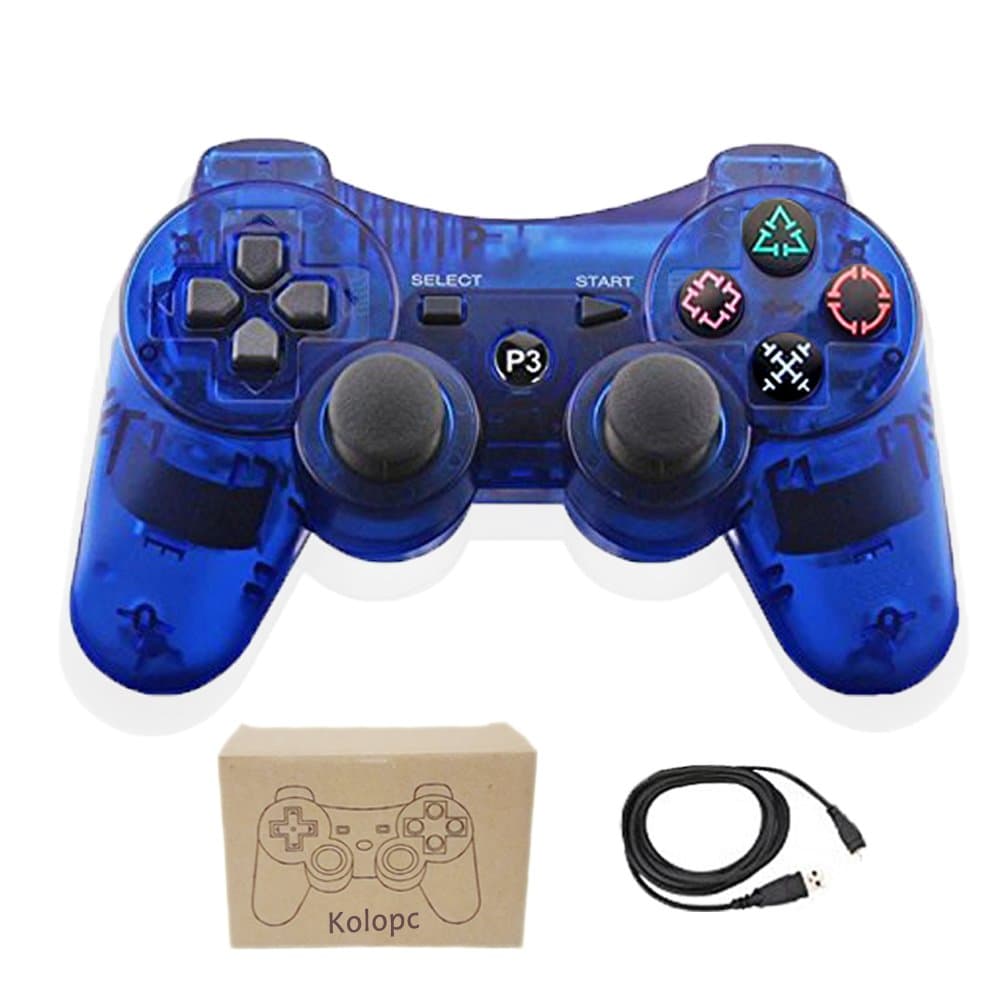 Kolopc Wireless Bluetooth Controller For PS3 Double Shock - Bundled with USB charge cord … (Clear Blue)