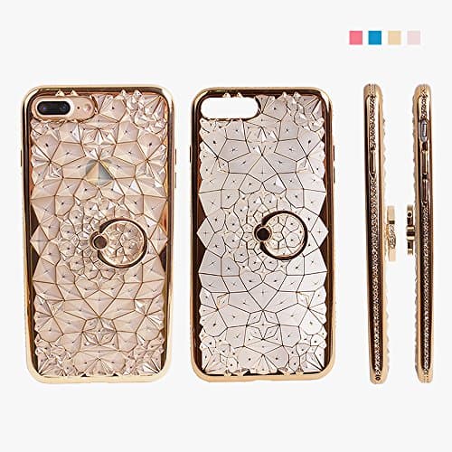 Phone Case iPhone 7 Plus Case (5.5'') Adcojoy Glitter Crystal Rhinestones TPU Soft Phone Cover with Ring Holder (iPhone 7 Plus Gold)