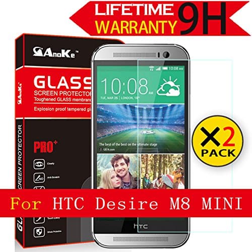 HTC One Mini 2 / One Remix Glass Screen Protector, (HTC M8 Mini)[2 Pack] AnoKe(2.5D 0.3mm 9H) Tempered Glass Screen Protector For HTC M8 Mini Glass [2Pack]