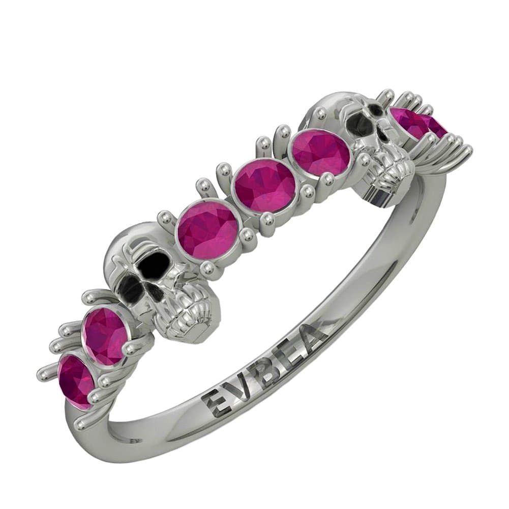 EVBEA Sugar Skull Band Fancy Retro Dainty Seleton Ruby Pave Rings for Women (P 1/2)