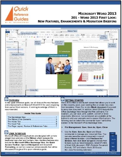 Microsoft Word 2013 First Look Quick Reference Card (Cheat Sheet): What's New in Word 2013