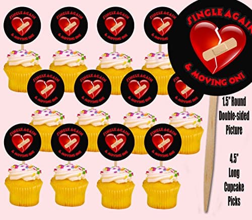 Single Again &amp; Moving On Cupcake Picks (12) Mended Heart Divorce PartyParty Favors