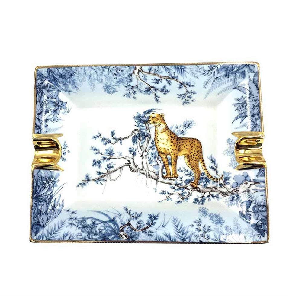 LUBINSKI Cigar Ashtray 2 Cigar Holder Ceramic Ashtray Retro Pattern Tray Design for Outdoor Patio Household Office Decoration