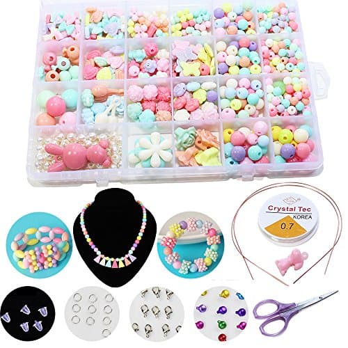 Beads Kit with Headband Set, 26ft String, Knife, Different Shapes of Colorful DIY Beads in a Box for Jewelry Making Kids Adults Children Craft DIY Necklace Bracelets (Macaroon)